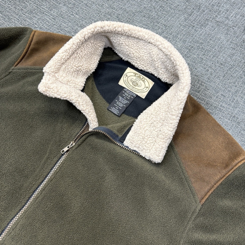 TAG Safari Fleece Jacket Mens XL‎ Green Full Zip Sherpa Lined Outdoor